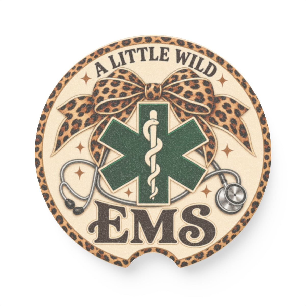 EMS 'A Little Wild' Soapstone Car Coaster – Leopard Bow Medical Symbol