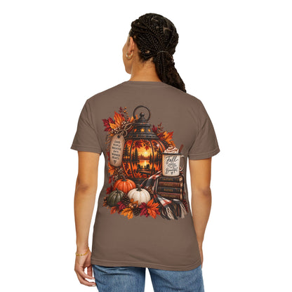 Autumn Lantern Pumpkin Stack T-Shirt | Fall Leaves Cozy Harvest Design