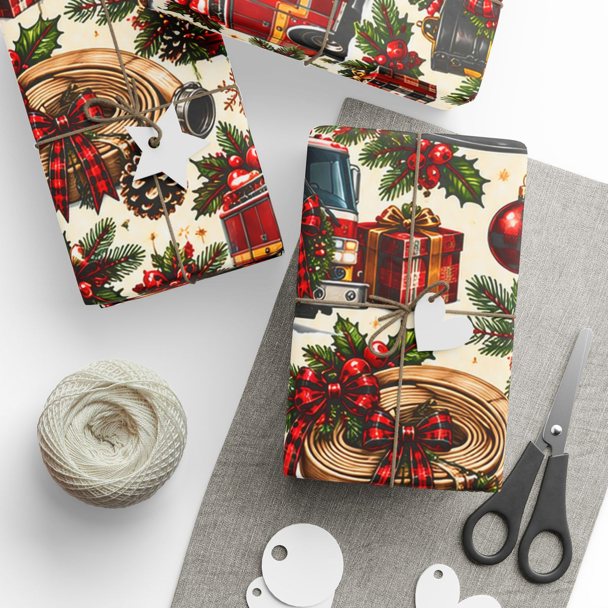 Firefighter Christmas Wrapping Paper – Holiday Firetruck & Badges Gift Wrap