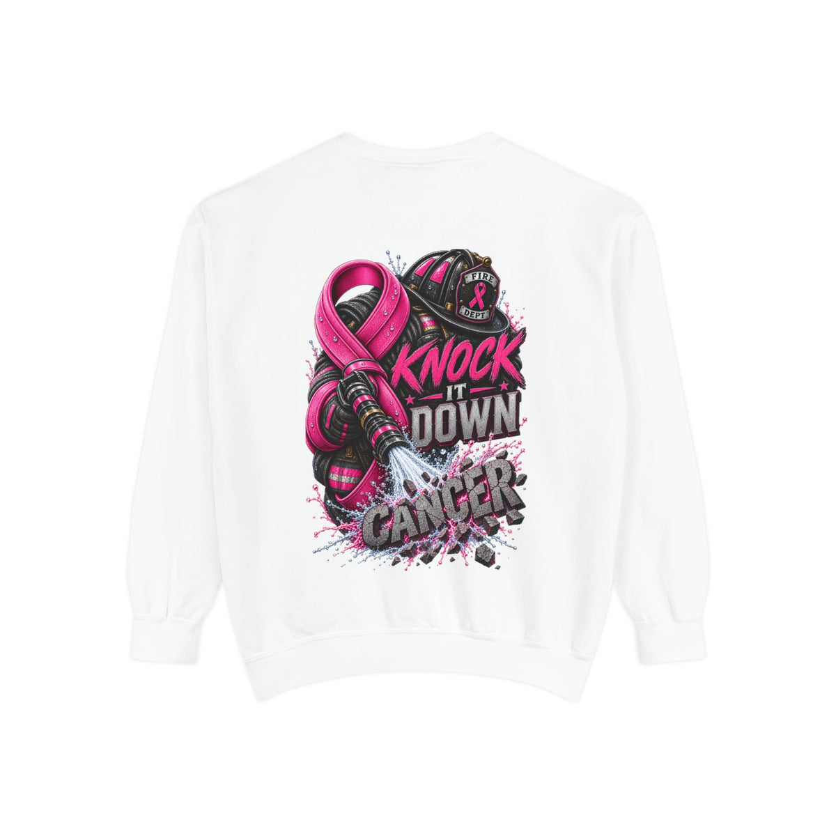 Breast Cancer Awareness Sweatshirt  Firefighter edition— "Knock It Down Cancer" Crewneck