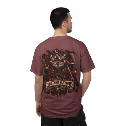Together Beyond the Final Curtain | Gothic Sideshow Skeleton Halloween Shirt
