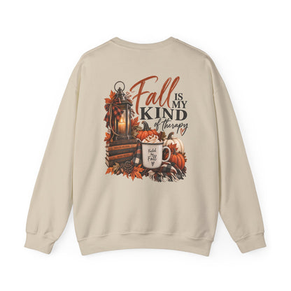 Fall Is My Kind Of Therapy Sweatshirt | Autumn Leaves Lantern Coffee Pumpkin