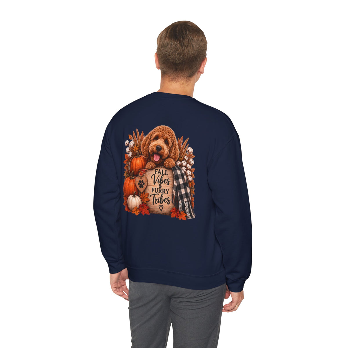 Fall Vibes Furry Tribes Dog Sweatshirt | Pumpkin Plaid Cozy Autumn