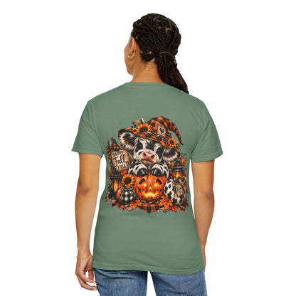 Cow Pumpkin Halloween Sweatshirt | Cow with Jack-O'-Lantern and Sunflowers