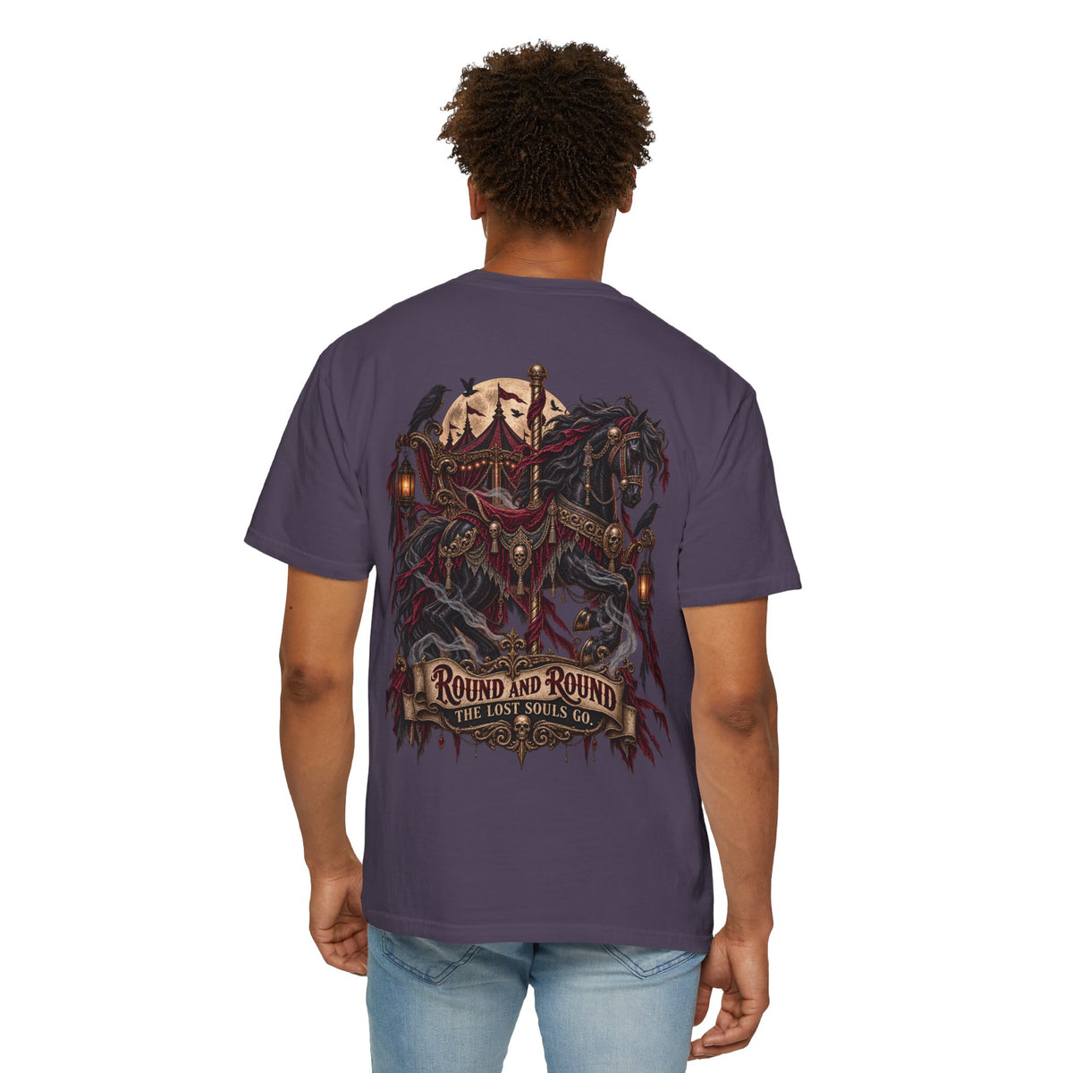 Round and Round the Lost Souls Go | Haunted Carousel Gothic Circus Shirt