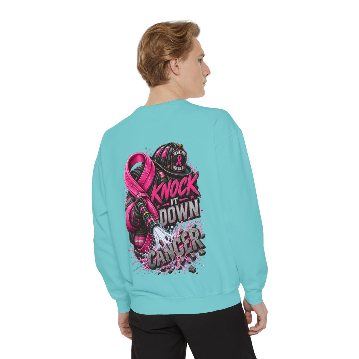 Breast Cancer Awareness Sweatshirt  Firefighter edition— "Knock It Down Cancer" Crewneck