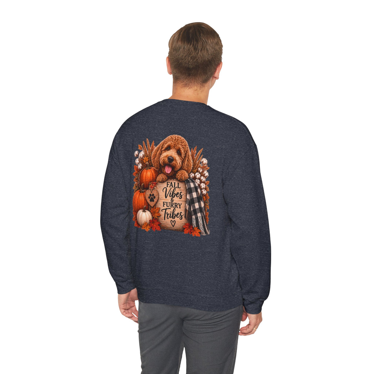 Fall Vibes Furry Tribes Dog Sweatshirt | Pumpkin Plaid Cozy Autumn