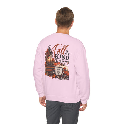 Fall Is My Kind Of Therapy Sweatshirt | Autumn Leaves Lantern Coffee Pumpkin
