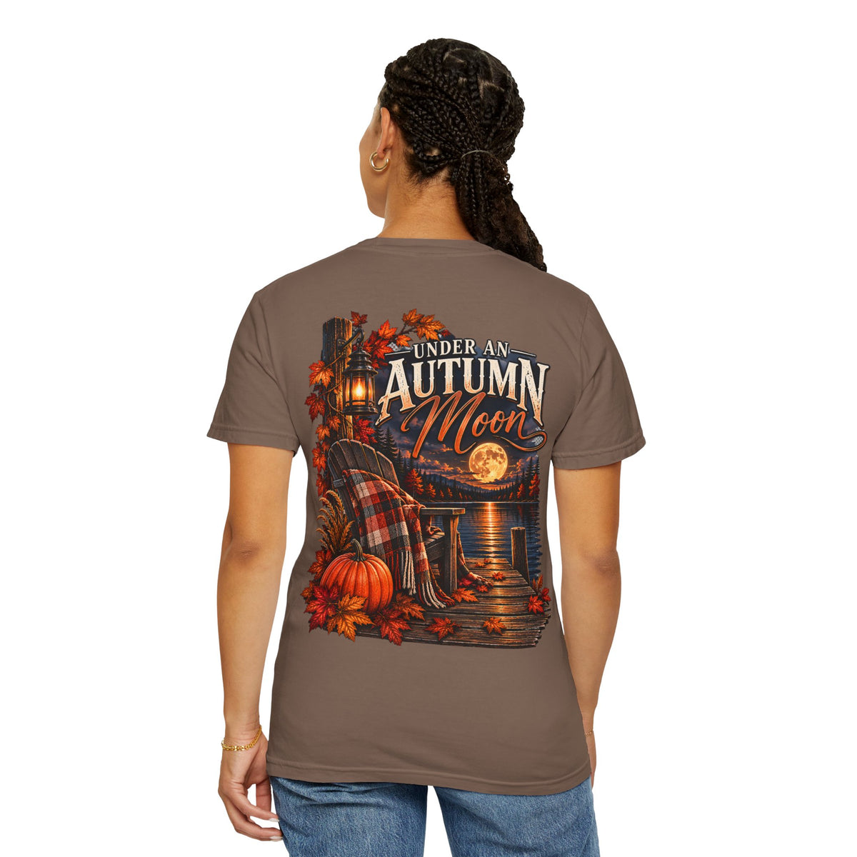 Under an Autumn Moon T-Shirt | Fall Lake Scene, Pumpkins & Plaid