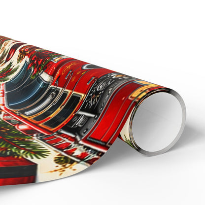 Firefighter Christmas Wrapping Paper – Holiday Firetruck & Badges Gift Wrap