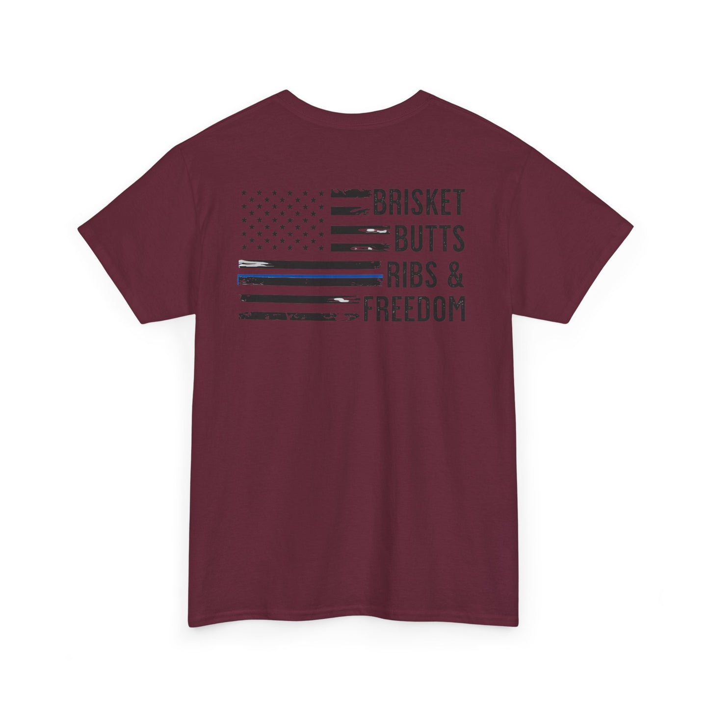 Thin Blue Line Patriotic BBQ Shirt Brisket Butts Ribs Smoker Tee | American Flag Grill
