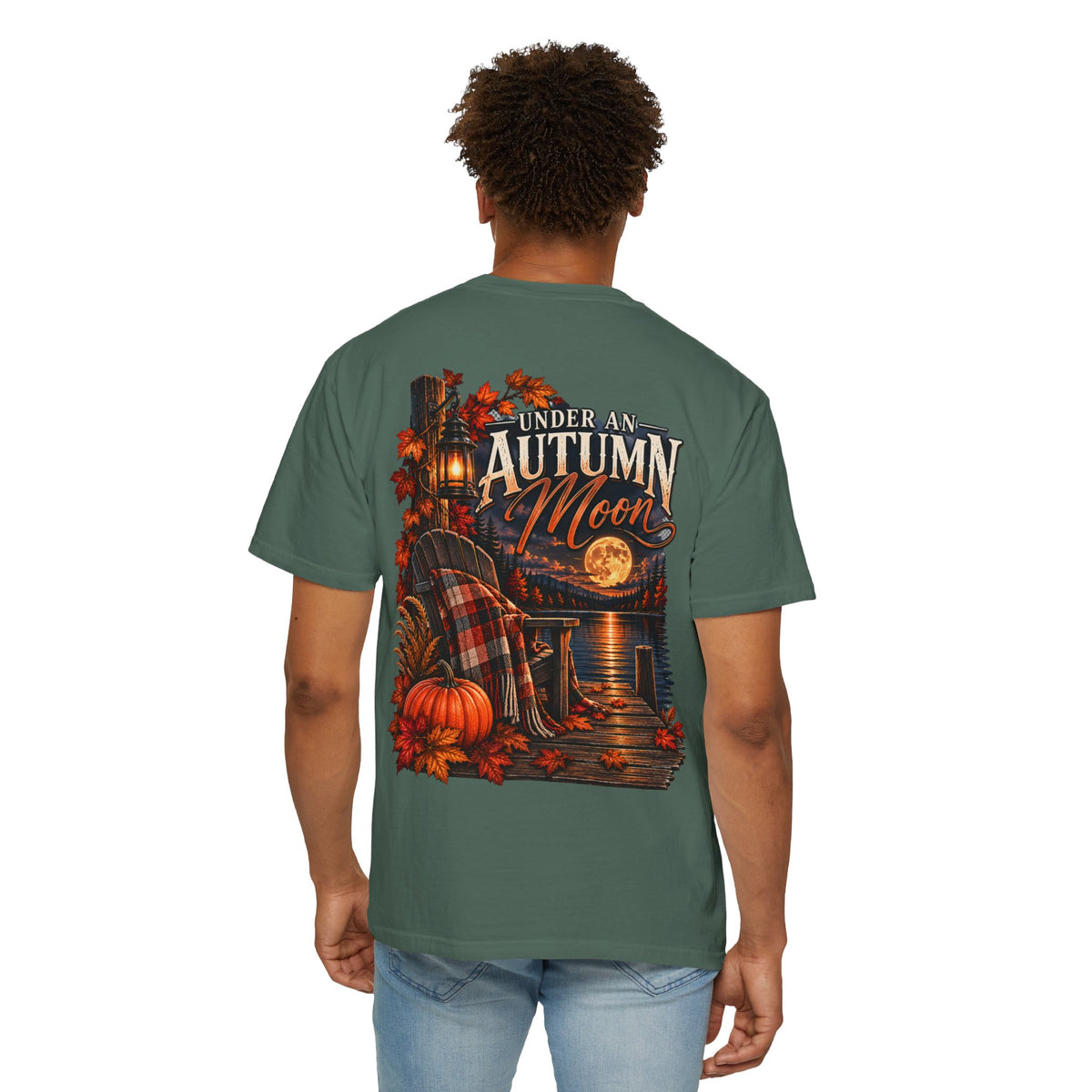 Under an Autumn Moon T-Shirt | Fall Lake Scene, Pumpkins & Plaid