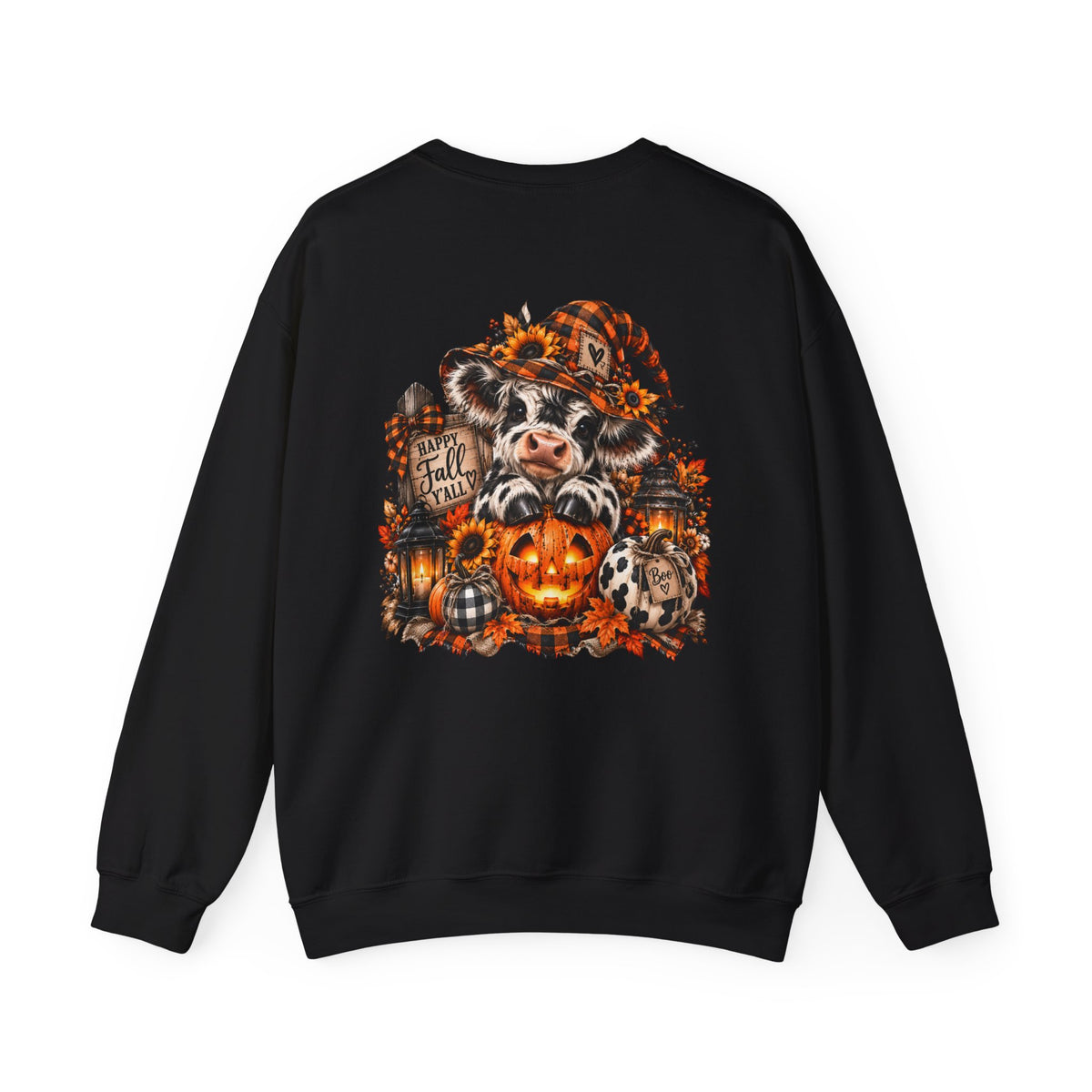 Cow With Pumpkin Halloween Sweatshirt | Fall Farm Animal Graphic