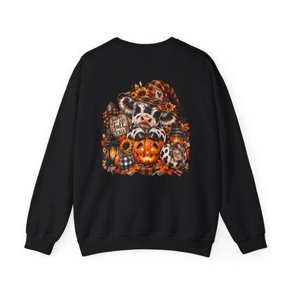 Cow With Pumpkin Halloween Sweatshirt | Fall Farm Animal Graphic