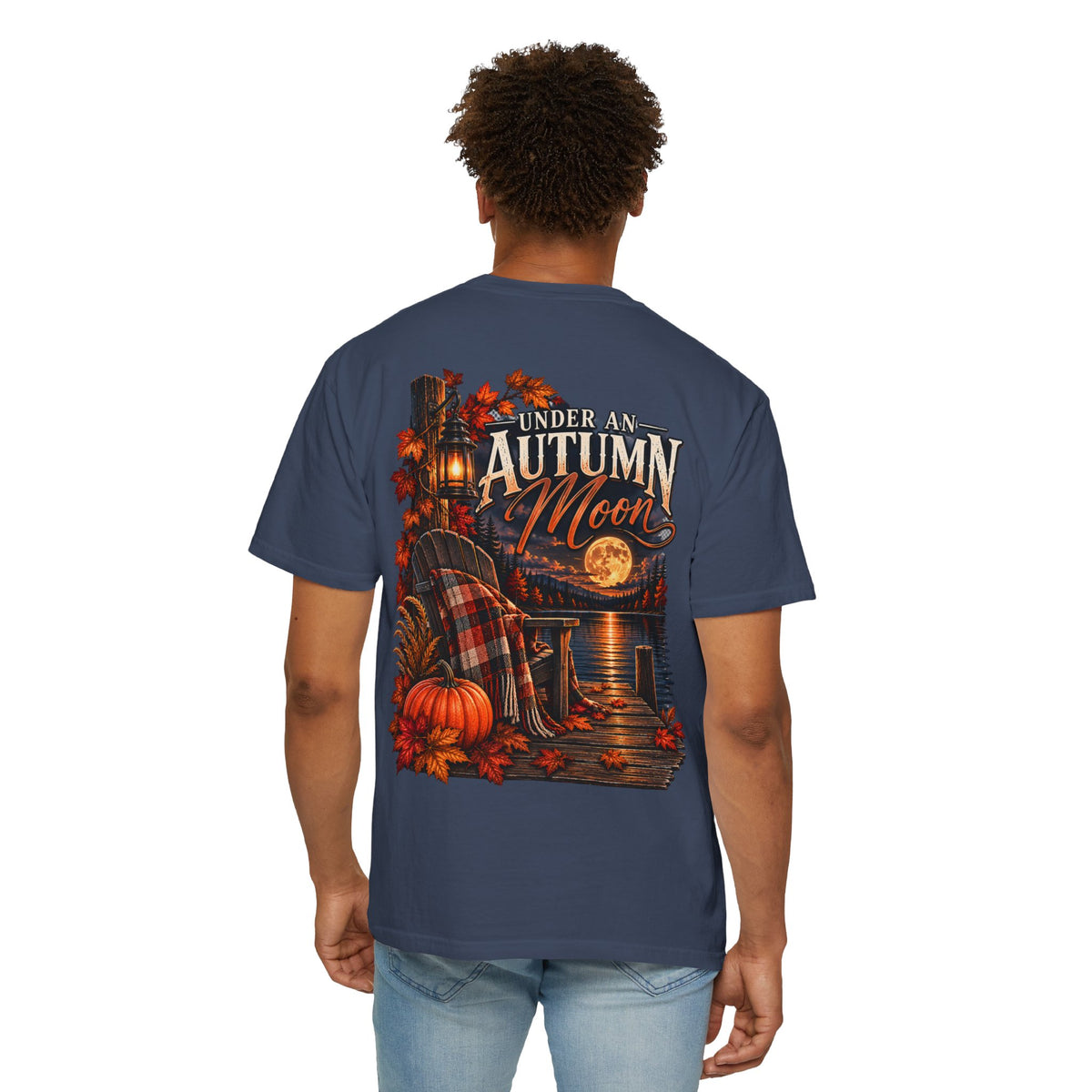 Under an Autumn Moon T-Shirt | Fall Lake Scene, Pumpkins & Plaid