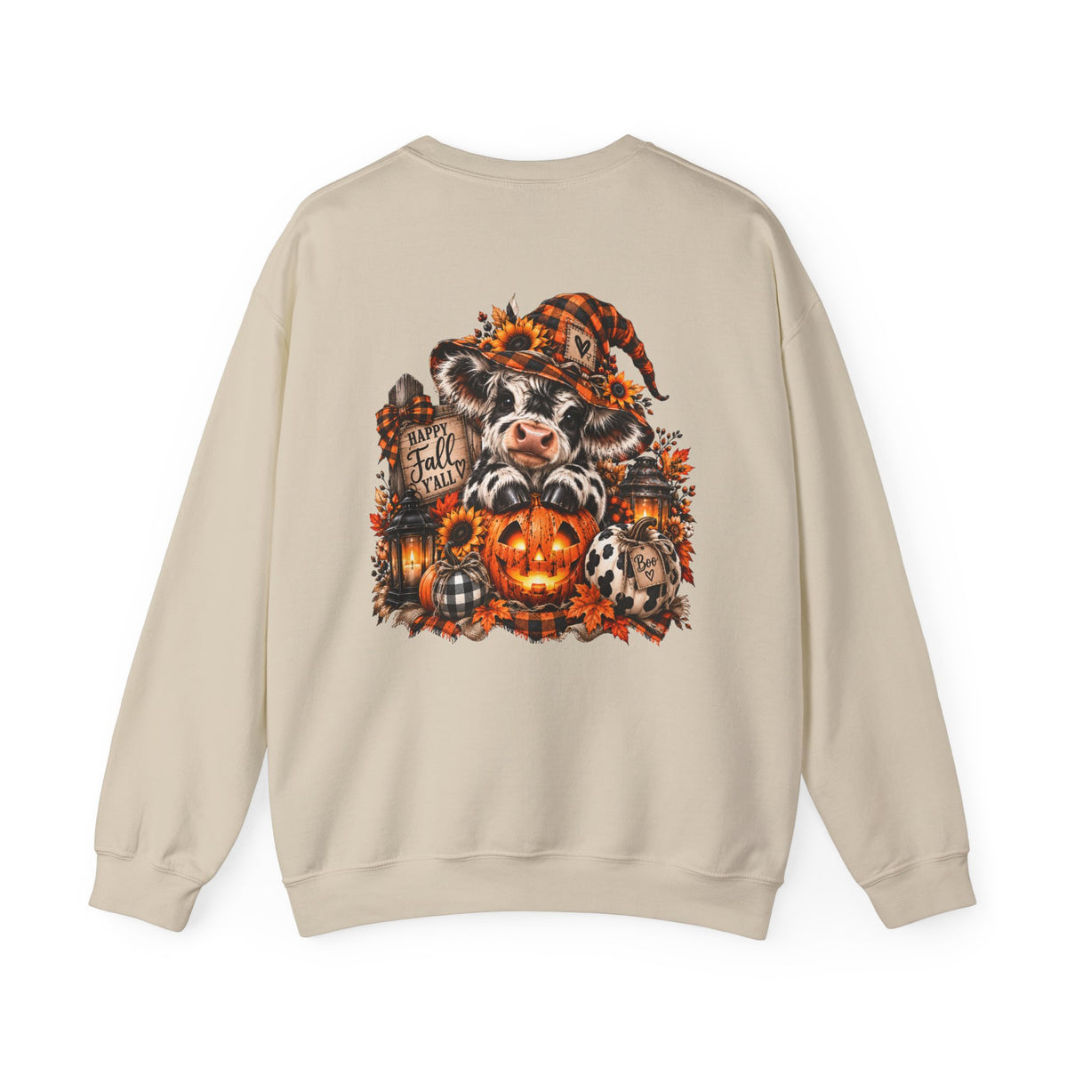Cow With Pumpkin Halloween Sweatshirt | Fall Farm Animal Graphic