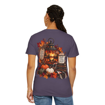Autumn Lantern Pumpkin Stack T-Shirt | Fall Leaves Cozy Harvest Design