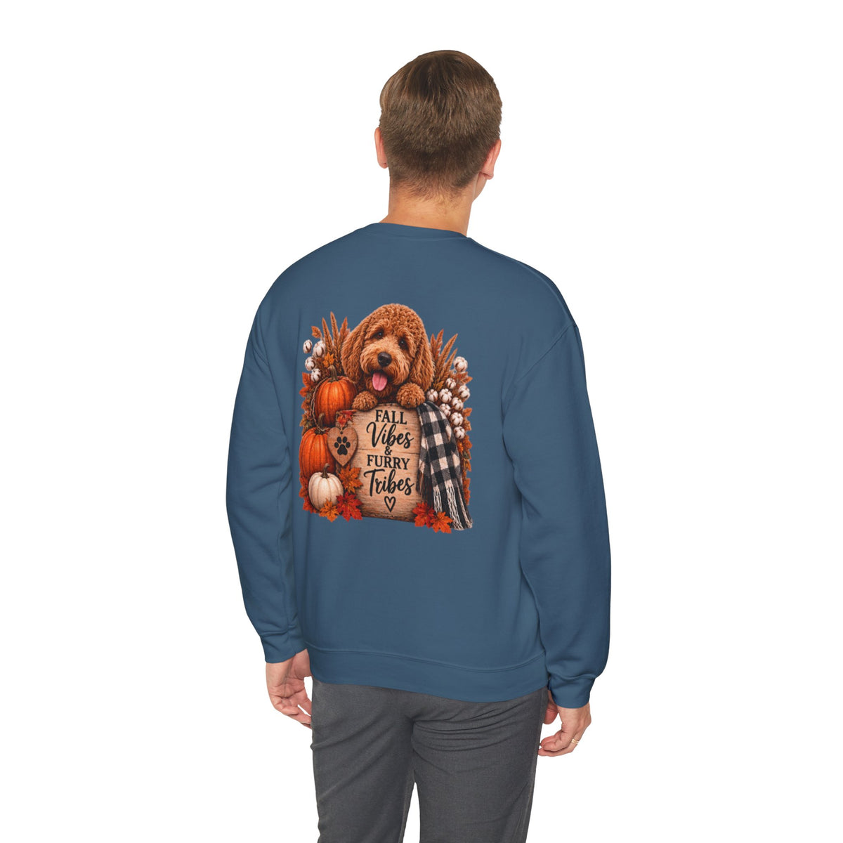 Fall Vibes Furry Tribes Dog Sweatshirt | Pumpkin Plaid Cozy Autumn