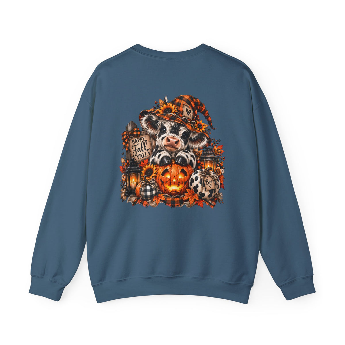 Cow With Pumpkin Halloween Sweatshirt | Fall Farm Animal Graphic