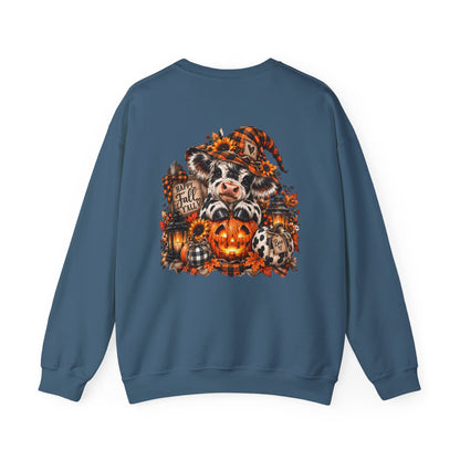 Cow With Pumpkin Halloween Sweatshirt | Fall Farm Animal Graphic