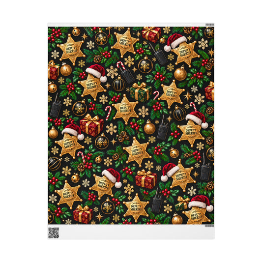Deputy Sheriff Christmas Wrapping Paper – Black & Gold Badge Holiday Gift Wrap for Deputies & Law Enforcement