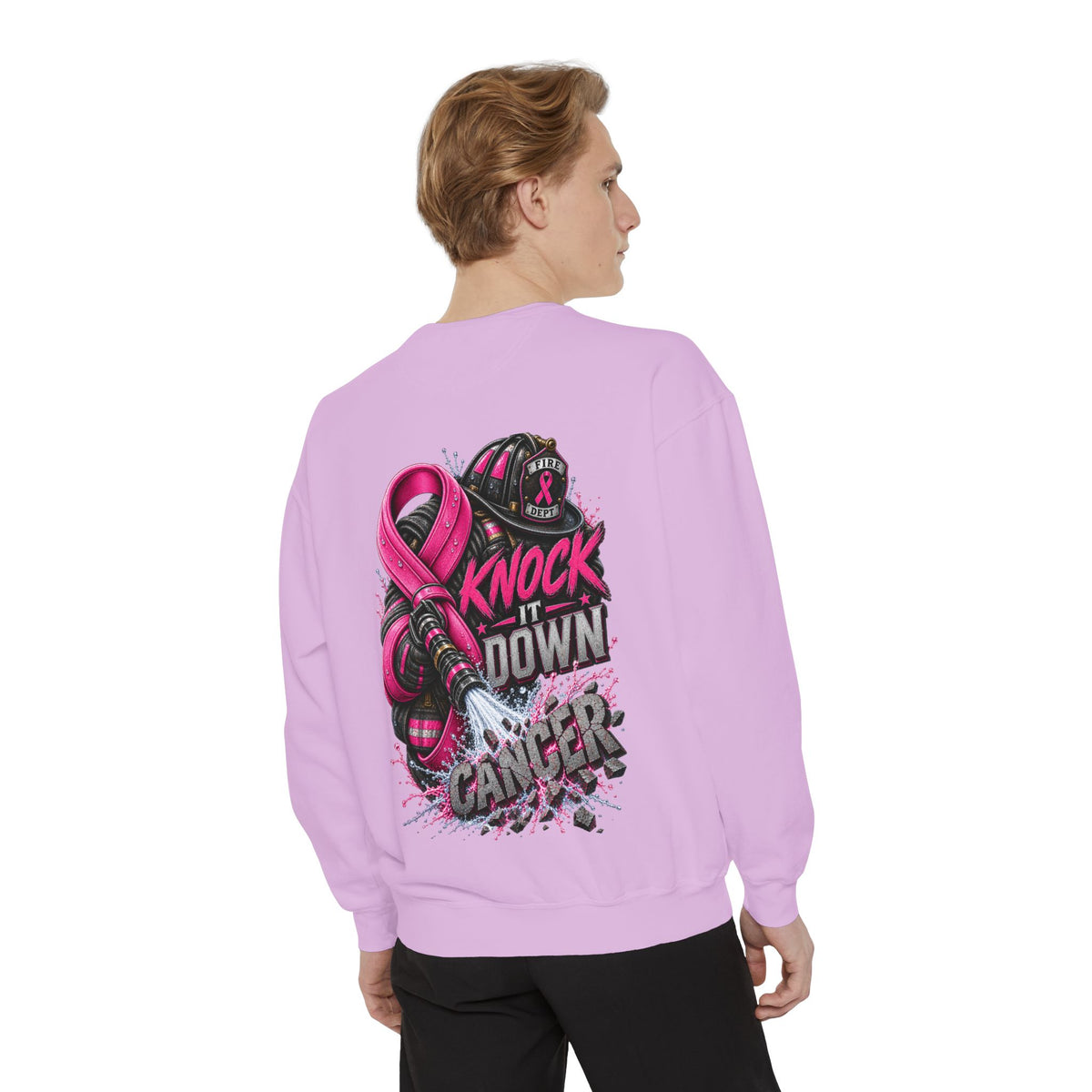 Breast Cancer Awareness Sweatshirt  Firefighter edition— "Knock It Down Cancer" Crewneck