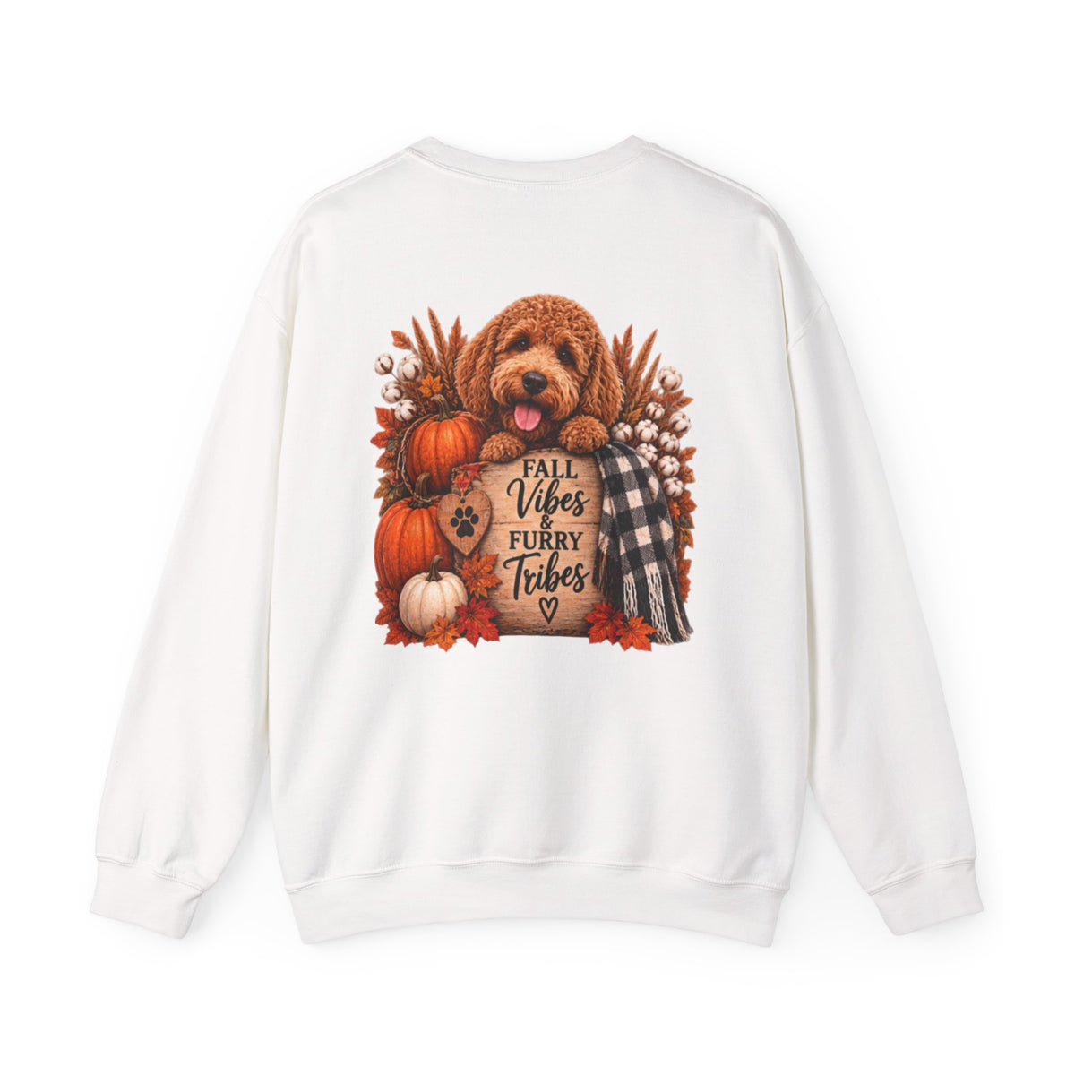 Fall Vibes Furry Tribes Dog Sweatshirt | Pumpkin Plaid Cozy Autumn