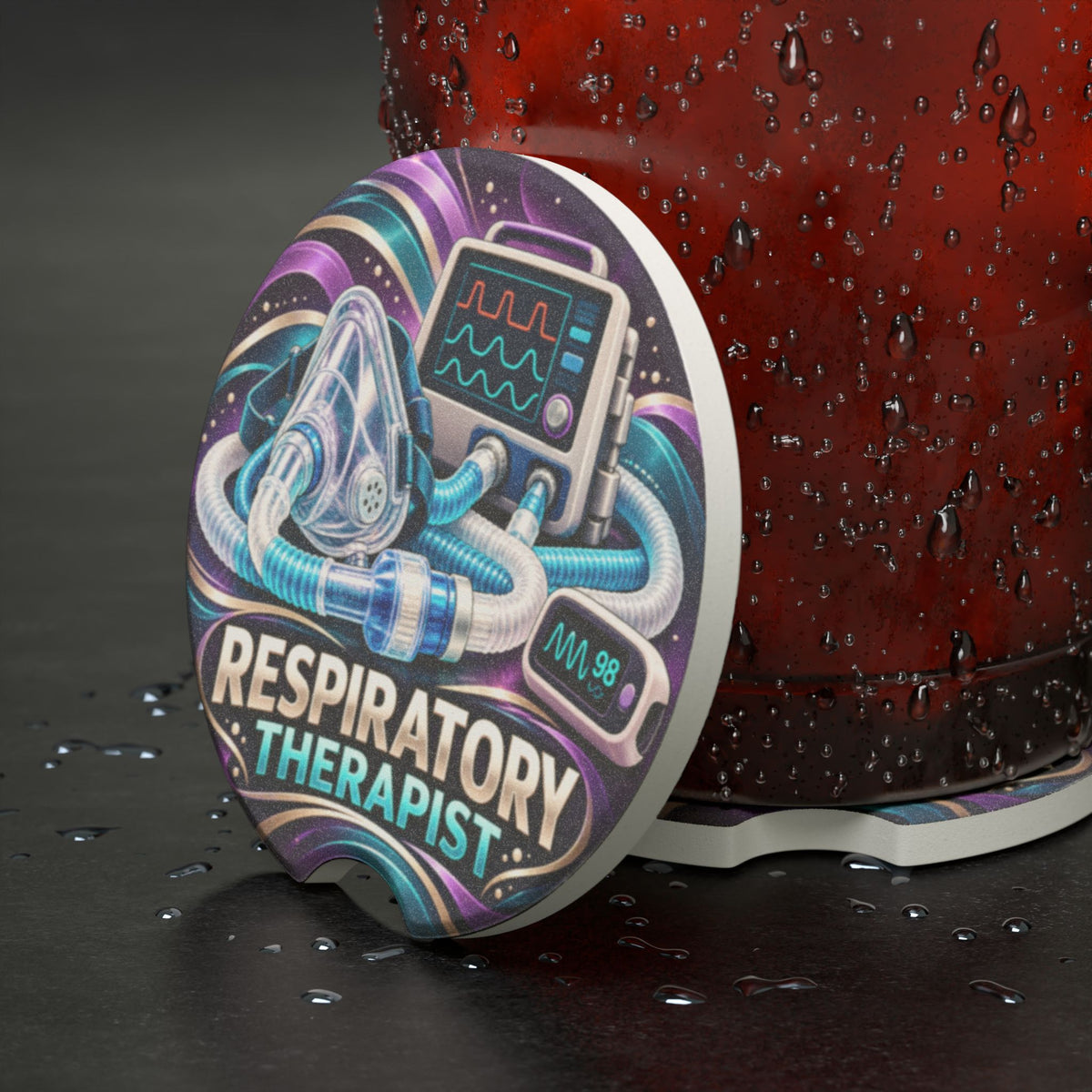 Respiratory Therapist Car Coaster — Soapstone Drink Holder with Ventilator Design