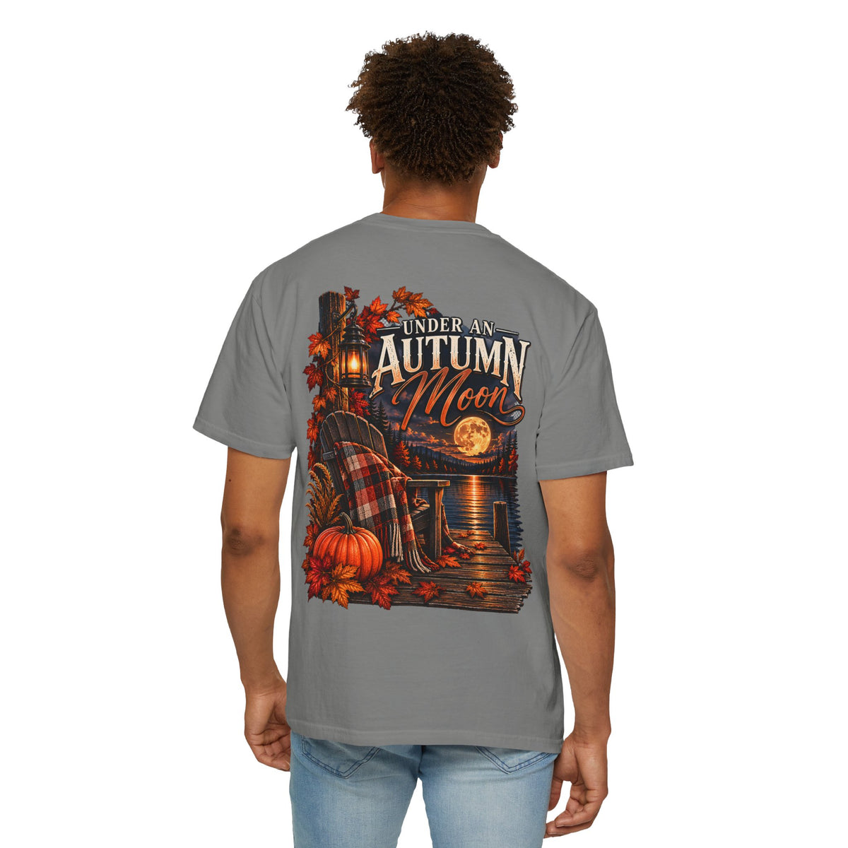 Under an Autumn Moon T-Shirt | Fall Lake Scene, Pumpkins & Plaid