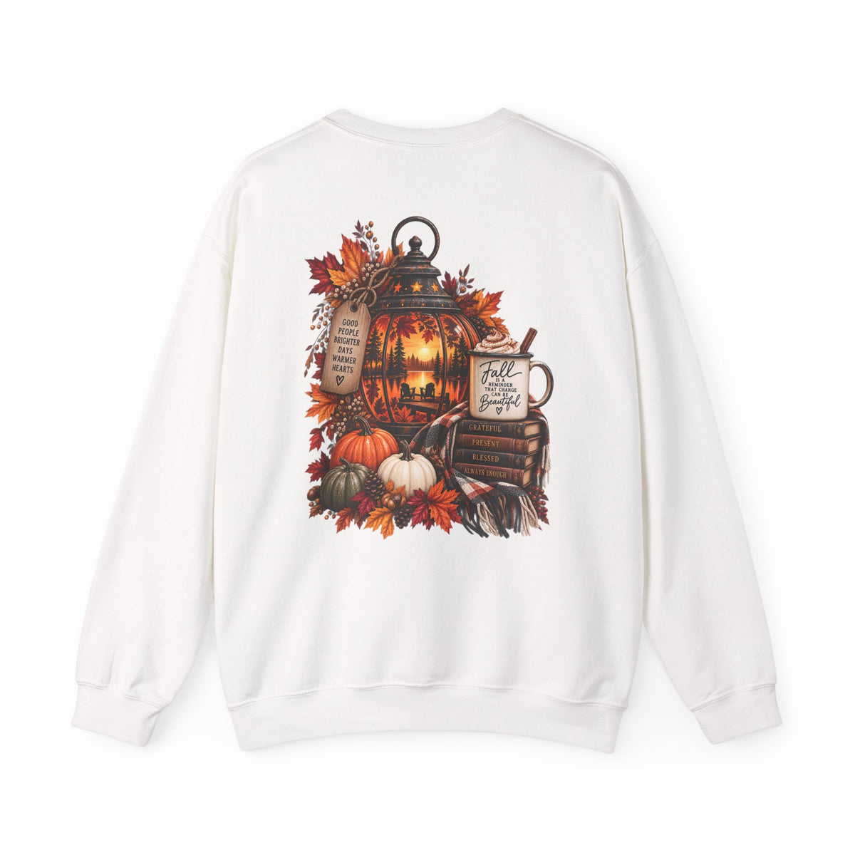 Autumn Lantern Pumpkin Stack Sweatshirt | Cozy Fall Leaves Scene