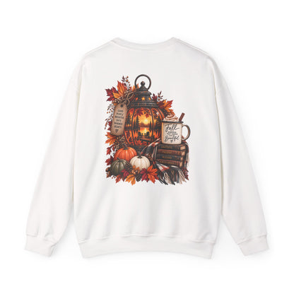Autumn Lantern Pumpkin Stack Sweatshirt | Cozy Fall Leaves Scene