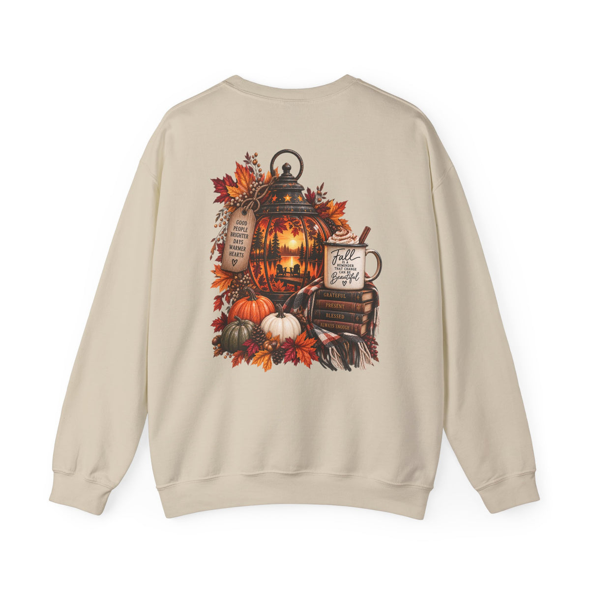 Autumn Lantern Pumpkin Stack Sweatshirt | Cozy Fall Leaves Scene