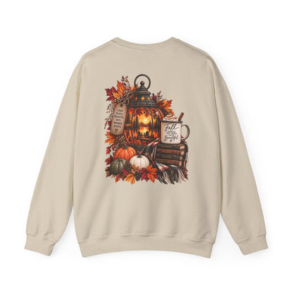 Autumn Lantern Pumpkin Stack Sweatshirt | Cozy Fall Leaves Scene