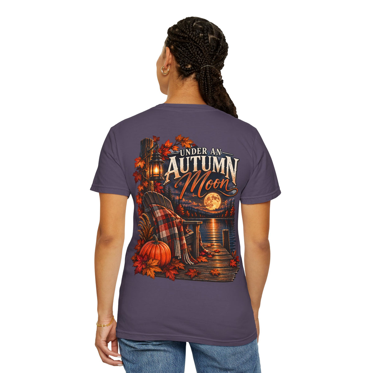 Under an Autumn Moon T-Shirt | Fall Lake Scene, Pumpkins & Plaid