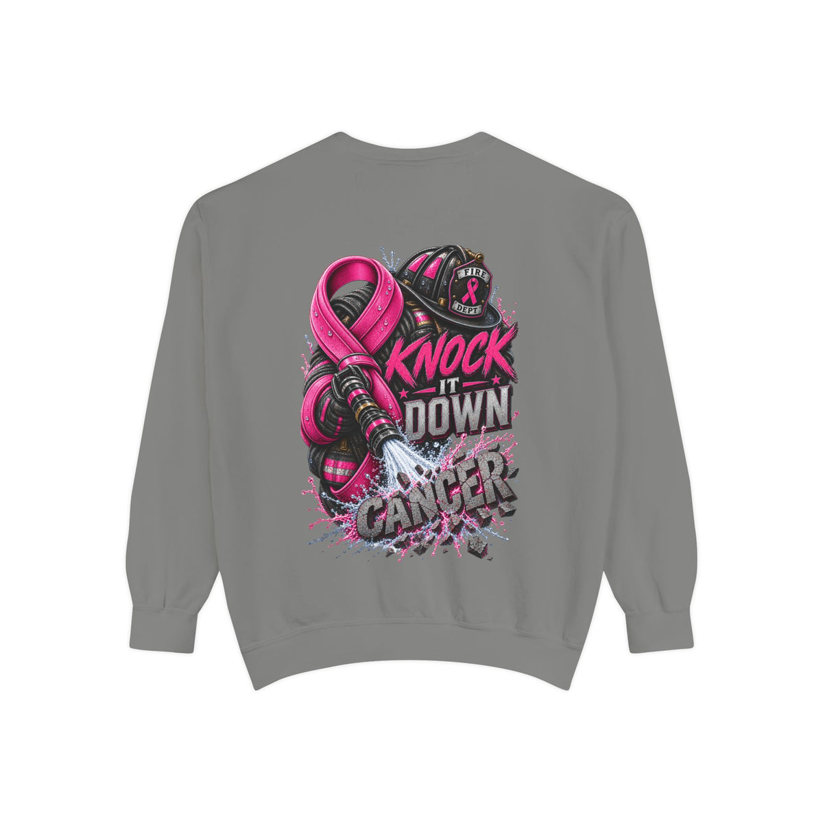Breast Cancer Awareness Sweatshirt  Firefighter edition— "Knock It Down Cancer" Crewneck