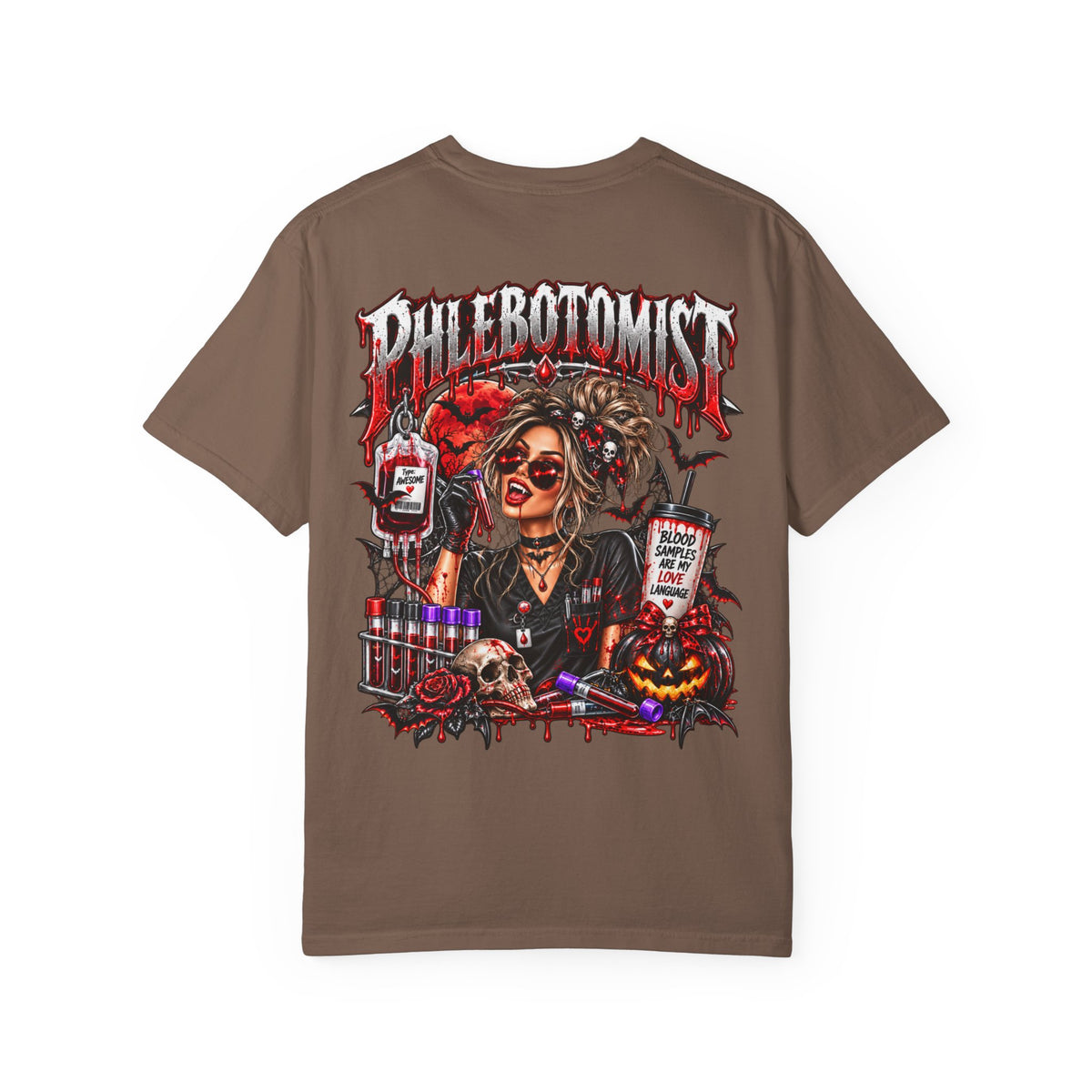 Phlebotomist Horror Blood Drip graphic T-shirt | Medical Tech Tee