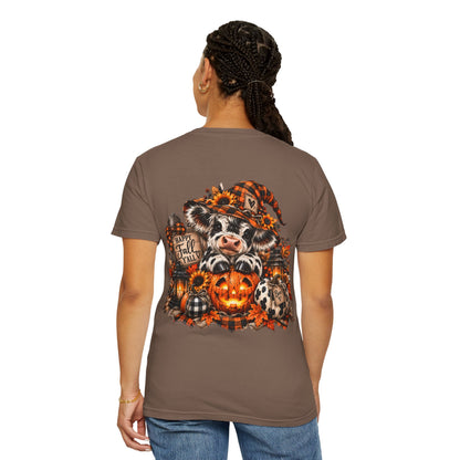 Cow Pumpkin Halloween Sweatshirt | Cow with Jack-O'-Lantern and Sunflowers