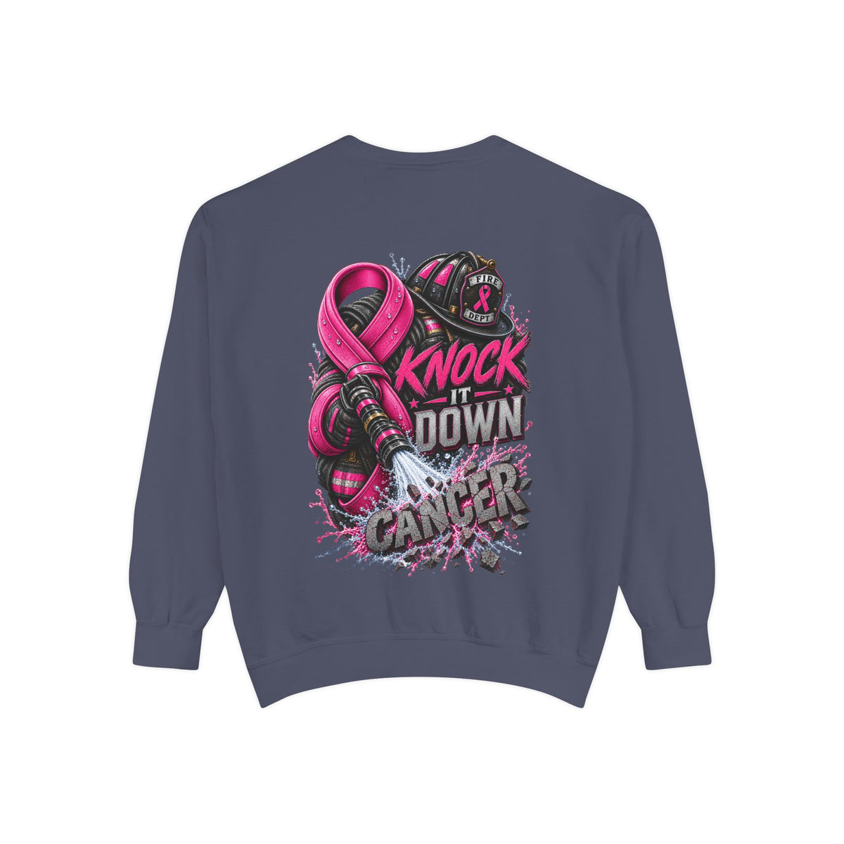 Breast Cancer Awareness Sweatshirt  Firefighter edition— "Knock It Down Cancer" Crewneck