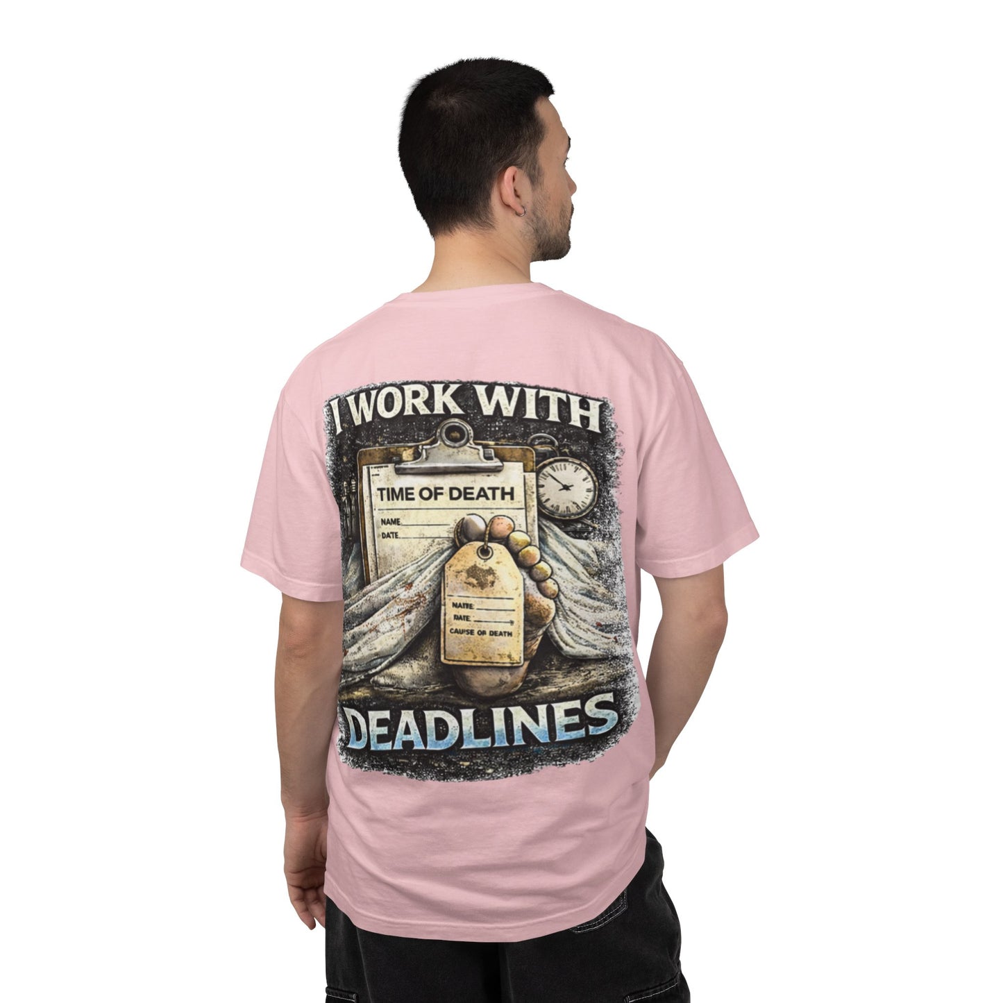 I Work With Deadlines dark humor Medical Examiner T-shirt | Paramedic First Responder