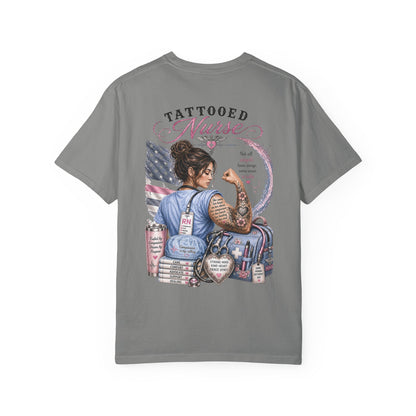 Tattooed Nurse T-Shirt — "She Wears Her Heart on Her Sleeve" RN Back Design