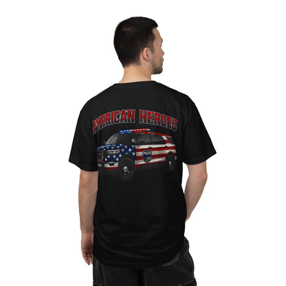 American Heroes Police SUV Tee — "AMERICAN HEROES" Patriotic Flag Graphic T-Shirt