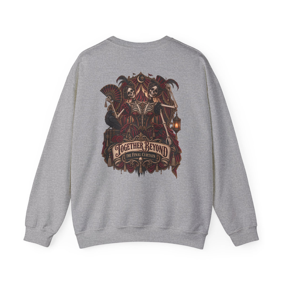 Together Beyond the Final Curtain | Gothic Sideshow Skeleton Halloween Shirt