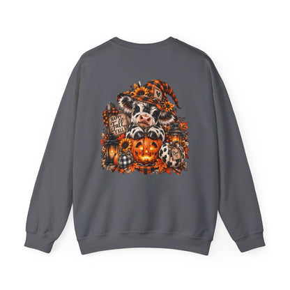 Cow With Pumpkin Halloween Sweatshirt | Fall Farm Animal Graphic