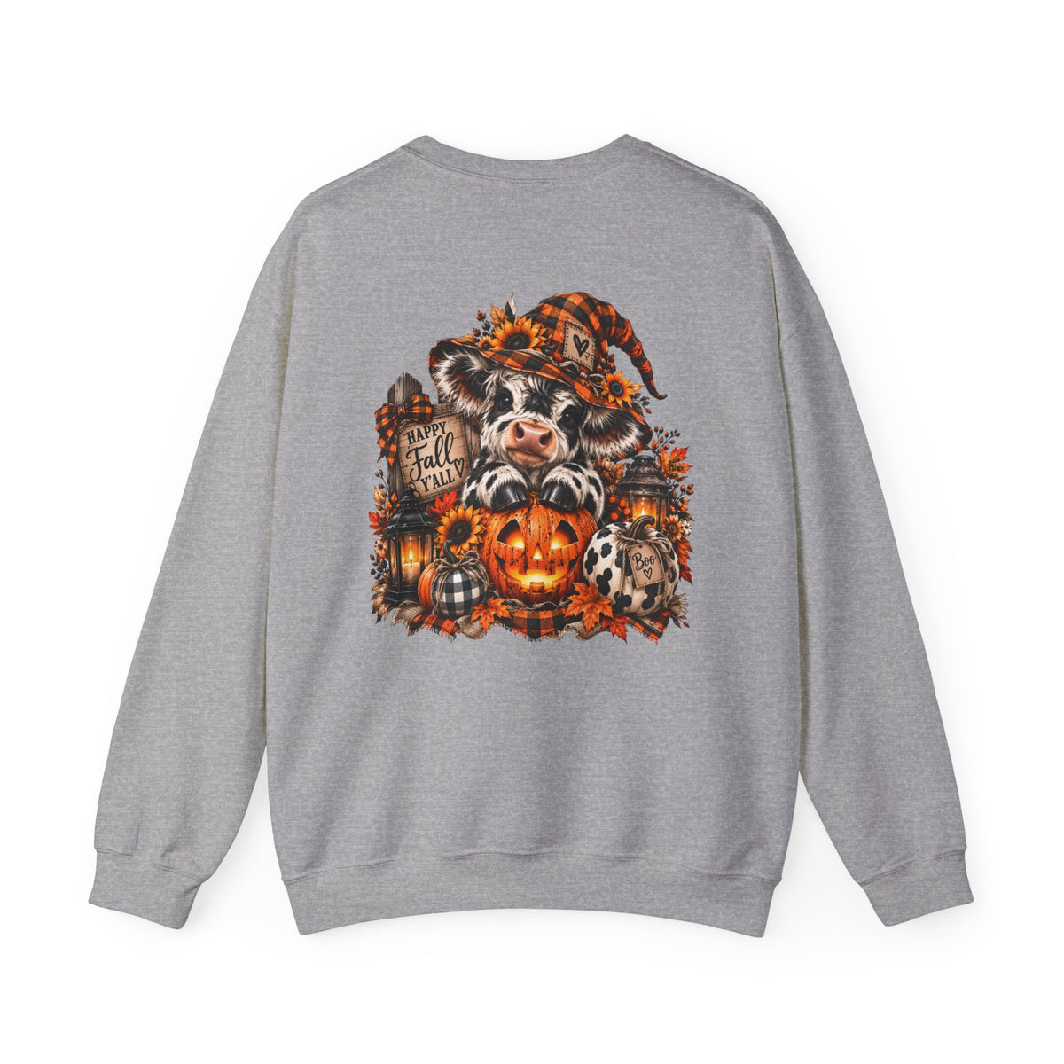 Cow With Pumpkin Halloween Sweatshirt | Fall Farm Animal Graphic