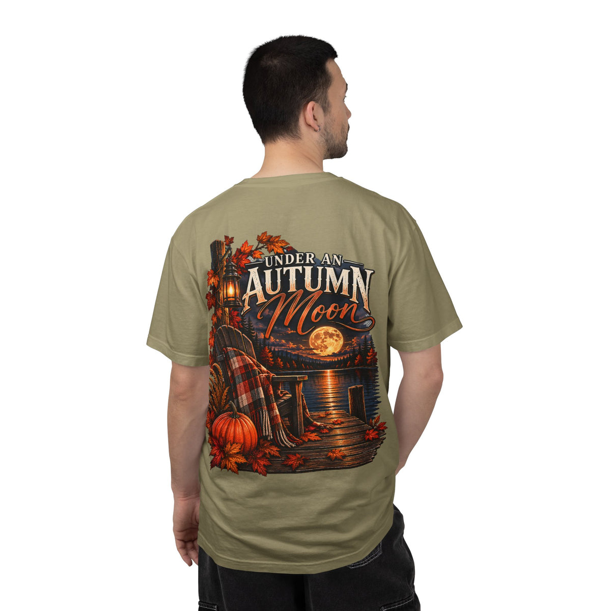 Under an Autumn Moon T-Shirt | Fall Lake Scene, Pumpkins & Plaid