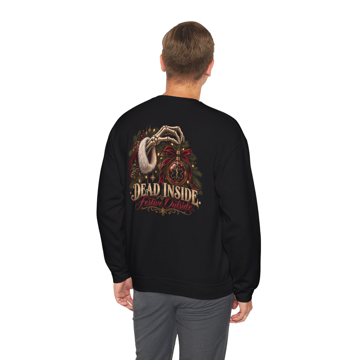 Dead Inside Festive Outside EMS Christmas Sweatshirt, Funny Paramedic Gift, EMT Holiday Crewneck, First Responder Dark Humor