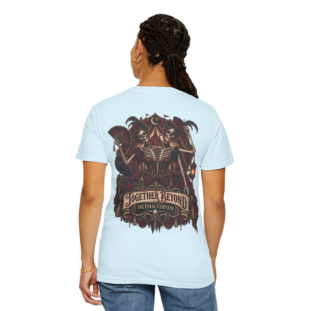 Together Beyond the Final Curtain | Gothic Sideshow Skeleton Halloween Shirt