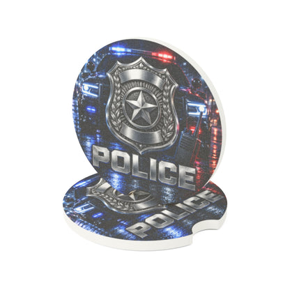 Police Badge Car Coaster — Thin Blue Line Soapstone Drink Holder
