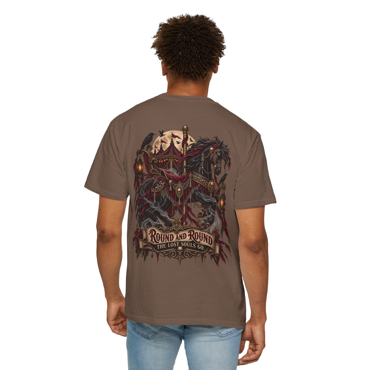 Round and Round the Lost Souls Go | Haunted Carousel Gothic Circus Shirt