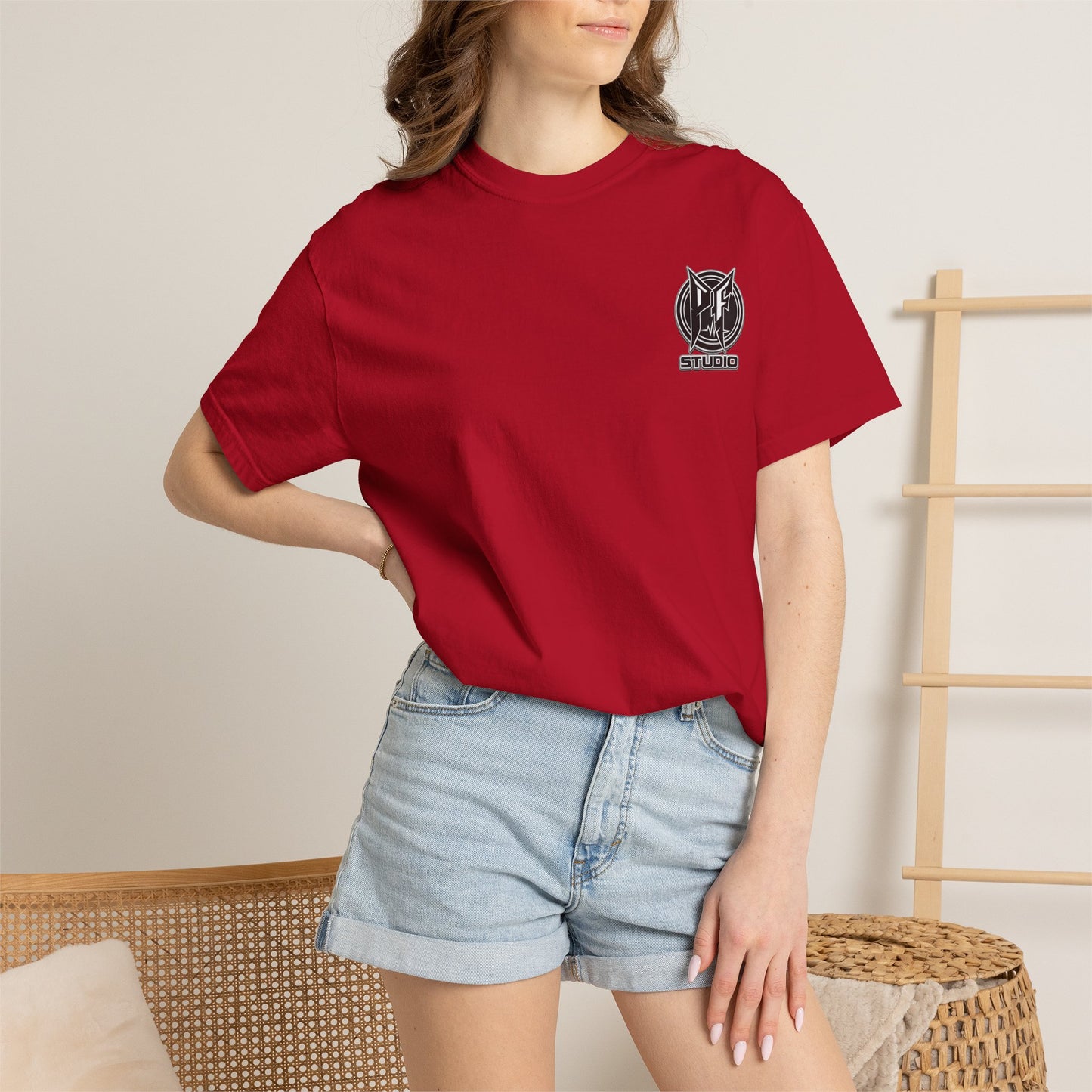 Firefighter Red & Black Thin Line Tee — Distressed American Flag Back Design